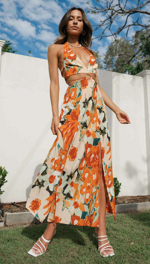 Damen Maxi-Kleid V-Ausschnitt Raffung Eveloria