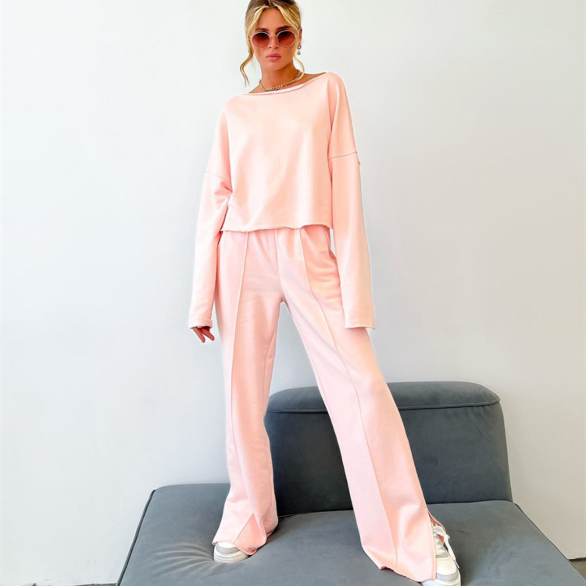 Damen Sweatshirt und Jogginghose Leicht Bequem Grau