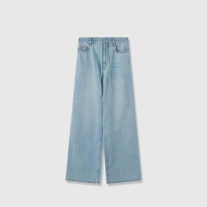 Damen Denim-Culotte Weit mit hohem Bund und Gummizug Blau