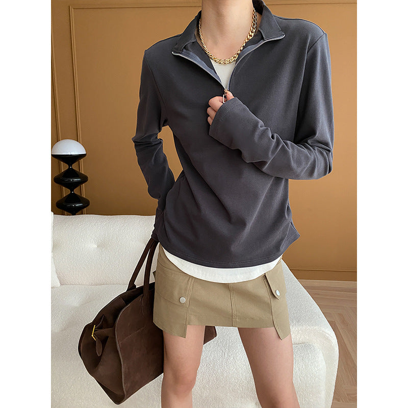 Damen Halblangarm Pullover mit Reißverschluss und Schnitt - Eveloria
