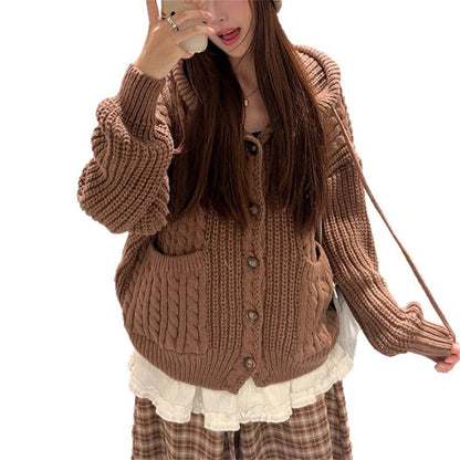 Damen Kuschelstrickjacke Kapuze Große Taschen Eveloria