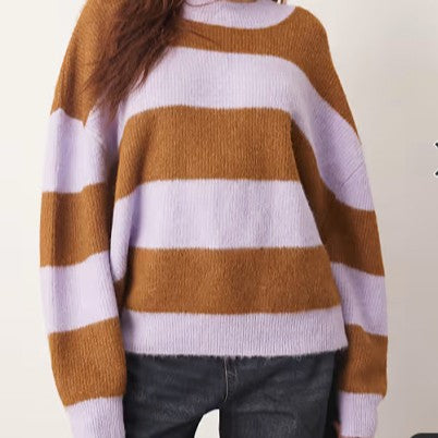 Damen Oversized Strickpullover Gestreift Weit Eveloria