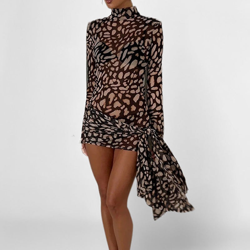 Damen Minikleid Mesh-Design Asymmetrischer Saum