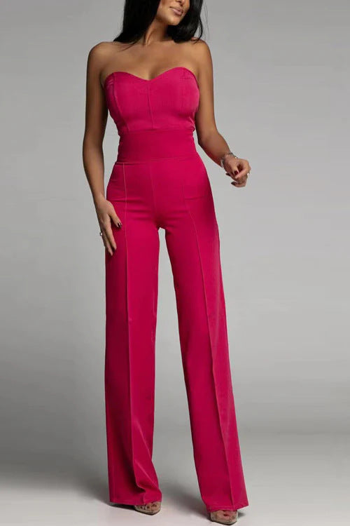 Damen Jumpsuit Schulterfrei Weites Bein Eveloria