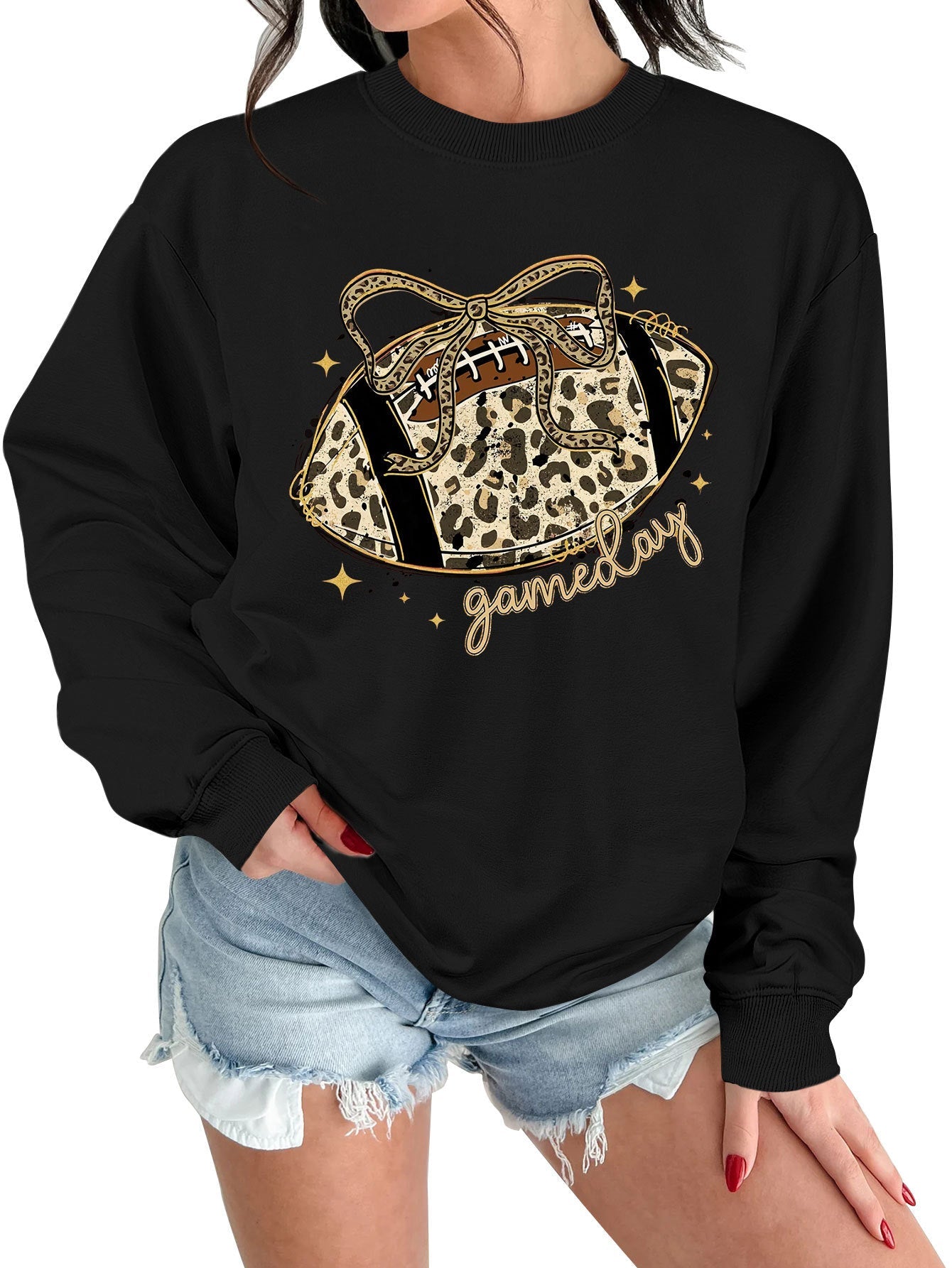 Damen Sweatshirt Sportmotiv Lässig Grau Eveloria