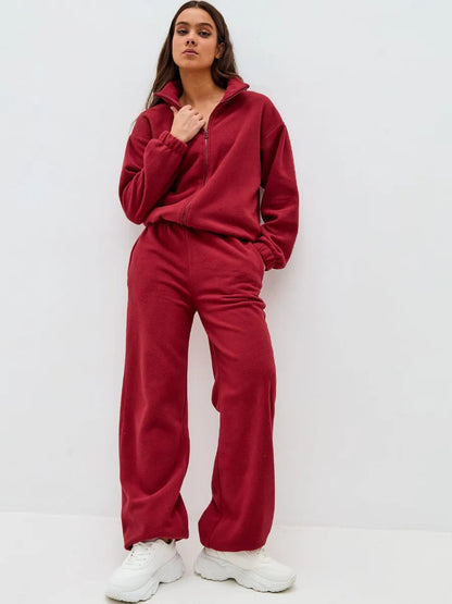 Damen Fleece Trainingsanzug Hochkragen Reißverschluss Eveloria