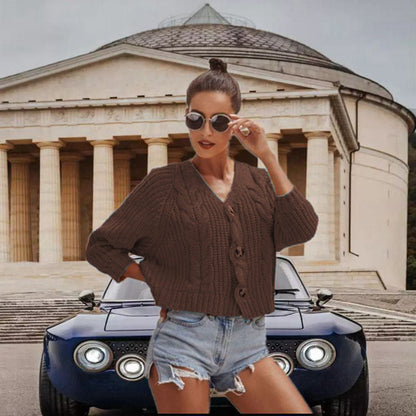 Damen Grobstrick-Cardigan Lässig Knöpfe Beige