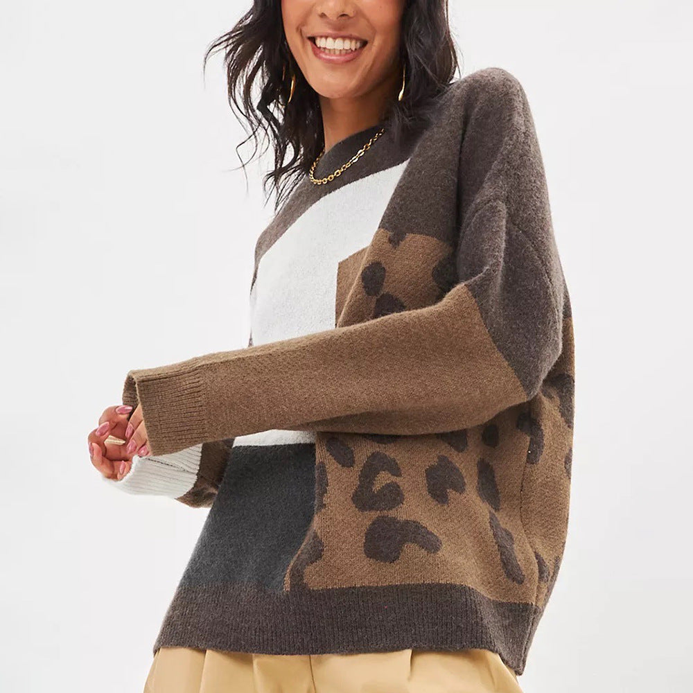 Damen Grobstrickpullover Leo-Design Bunt - Eveloria