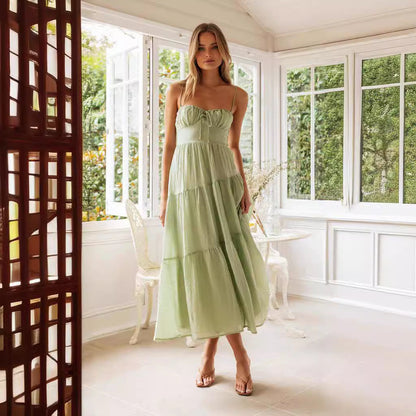 Damen Maxikleid Verstellbare Träger Raffinierte Volants Eveloria