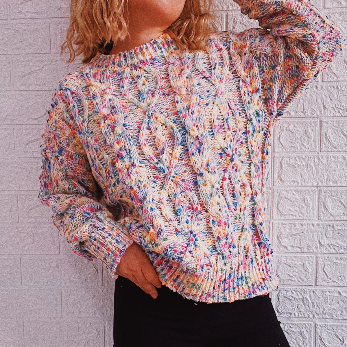 Damen Grobgestrickter Pullover Bunt Eveloria