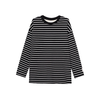 Damen Langarmshirt Streifen Weiches Baumwollmix weiß