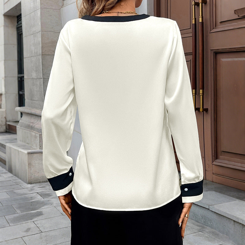 Damen Bluse Kontrastkragen Knopfdetails Elegantes Design