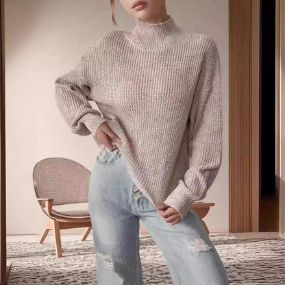 Damen Grobstrickpullover Hochkragen Lässig Eveloria
