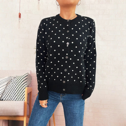 Damen Strickjacke Modern Punkte Knopfleiste Grau