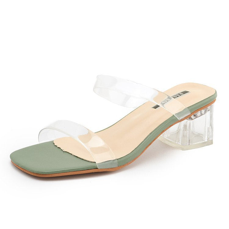 Damen Slide-Sandalen Transparenter Blockabsatz Heidi-Style