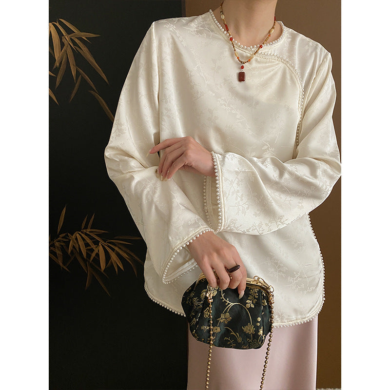 Damen Oberteil Weites Design Perlendetails Eveloria - Eveloria