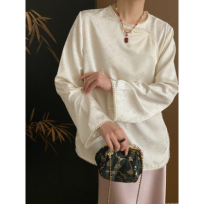 Damen Oberteil Weites Design Perlendetails Eveloria - Eveloria