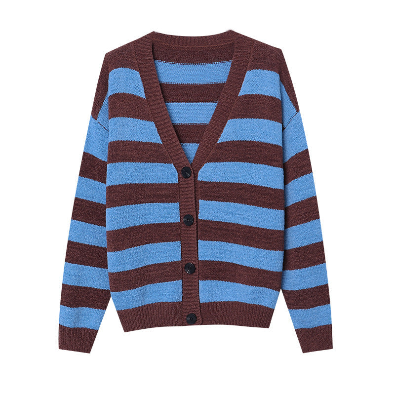 Damen Streifenstrickjacke Locker Passform