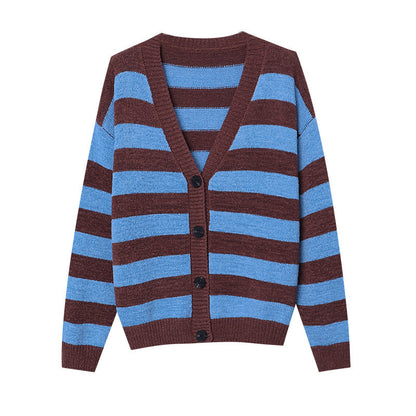 Damen Streifenstrickjacke Locker Passform