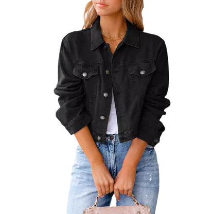 Damen Denimjacke Kurz Modischer Schnitt Blau Eveloria