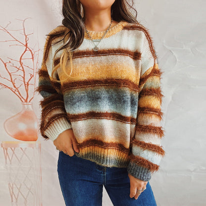 Damen Strickpullover Flauschig mit Farbverlauf Eveloria