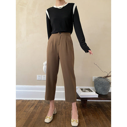 Damen Cropped-Hosen Hochwerder Bund Falten Eveloria