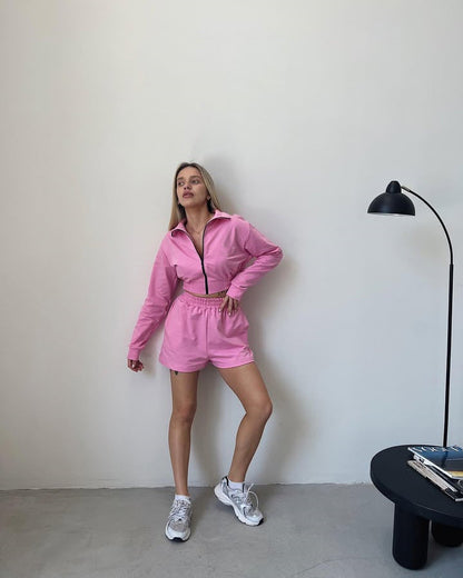 Damen Sportset Cropped Jacke und Shorts Eveloria