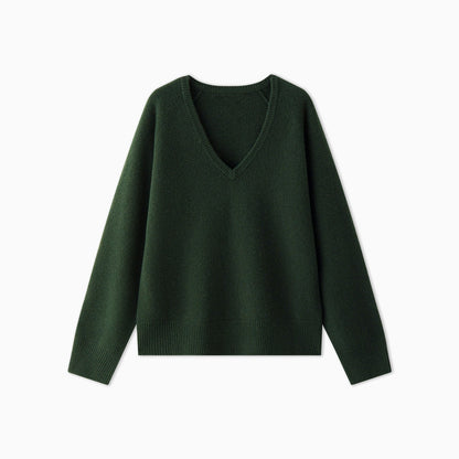 Damen Pullover V-Ausschnitt Kuschelig Grün Eveloria