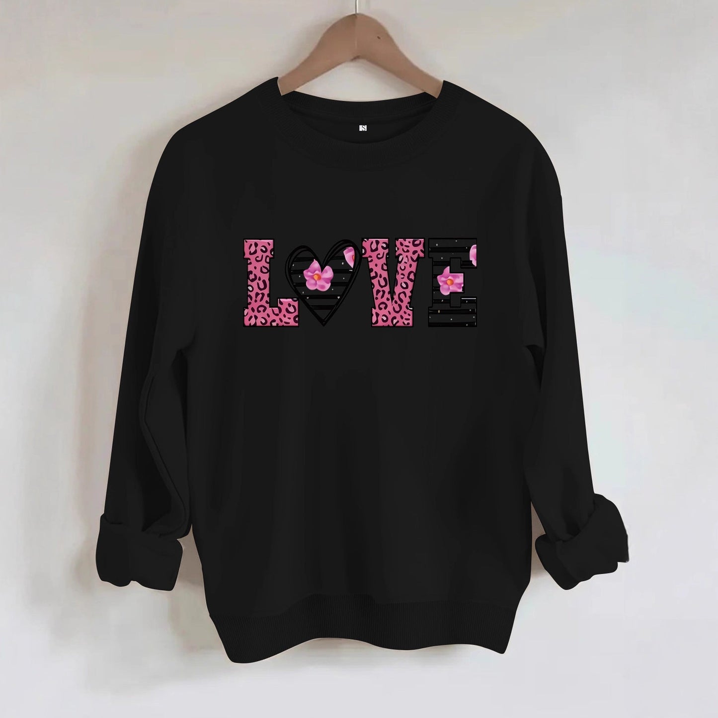 Damen Sweatshirt Leopardenherz-Design Komfortschnitt Grau