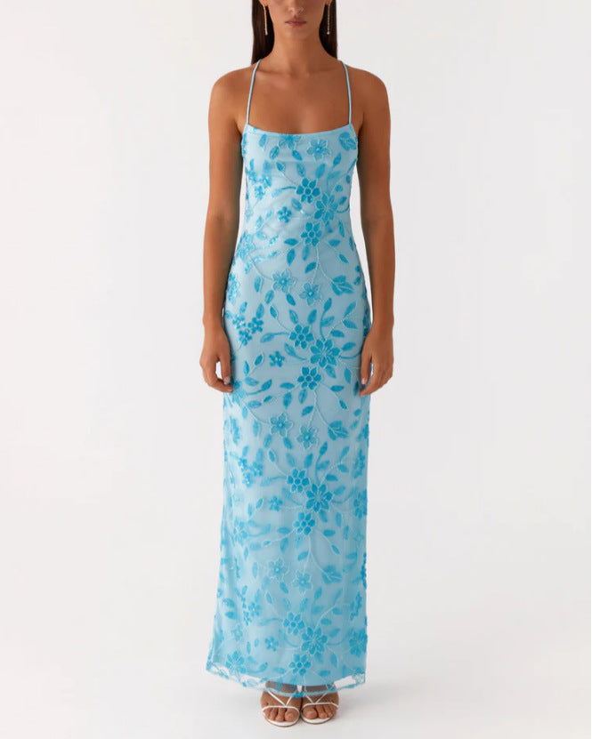 Damen Maxikleid Florales Design Rückenausschnitt