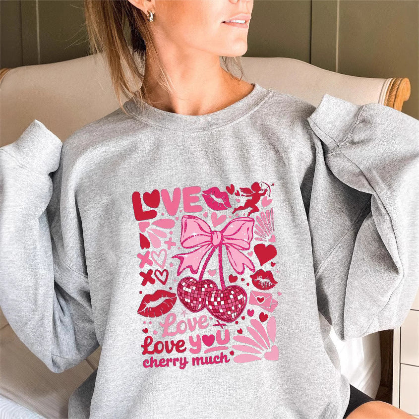 Damen Sweatshirt Voluminöse Ärmel Kirschmotiv
