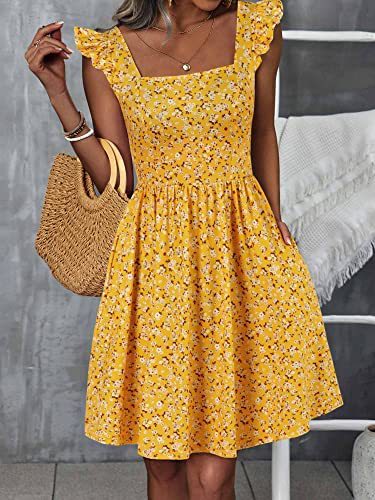 Damen Sommerkleid Rüschenärmel Schlitz Eveloria