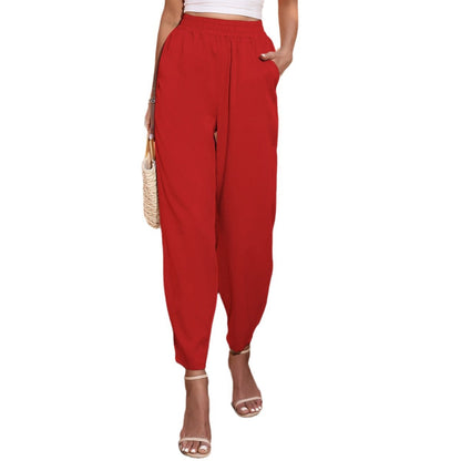 Damen Mittelhosen Elastischer Bund Weites Bein Eveloria