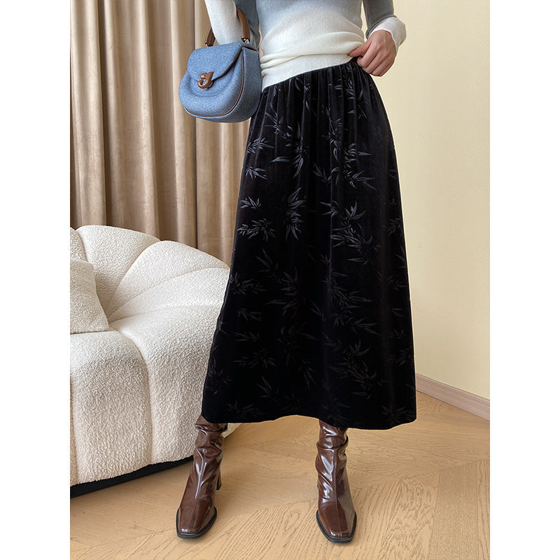 Damen Midirock Samt Floralmuster Eveloria - Eveloria