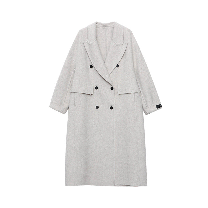 Damen Oversized-Mantel Doppelter Knopfleiste Praktische Taschen