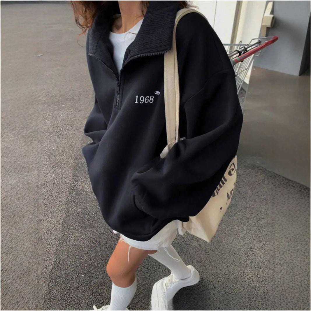Damen Sportpullover Kapuzenpullover Halbzipp mit Taschen
