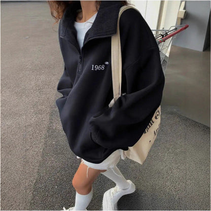 Damen Sportpullover Kapuzenpullover Halbzipp mit Taschen