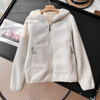 Damen Fleecejacke Kuscheliges Innenfutter Reißverschluss Taschen