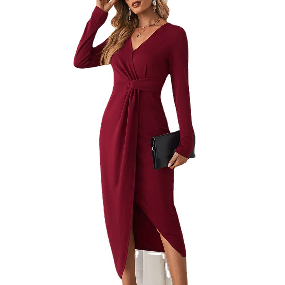 Damen Midikleid Eingedrehter Bund Tiefes Dekolleté Eveloria