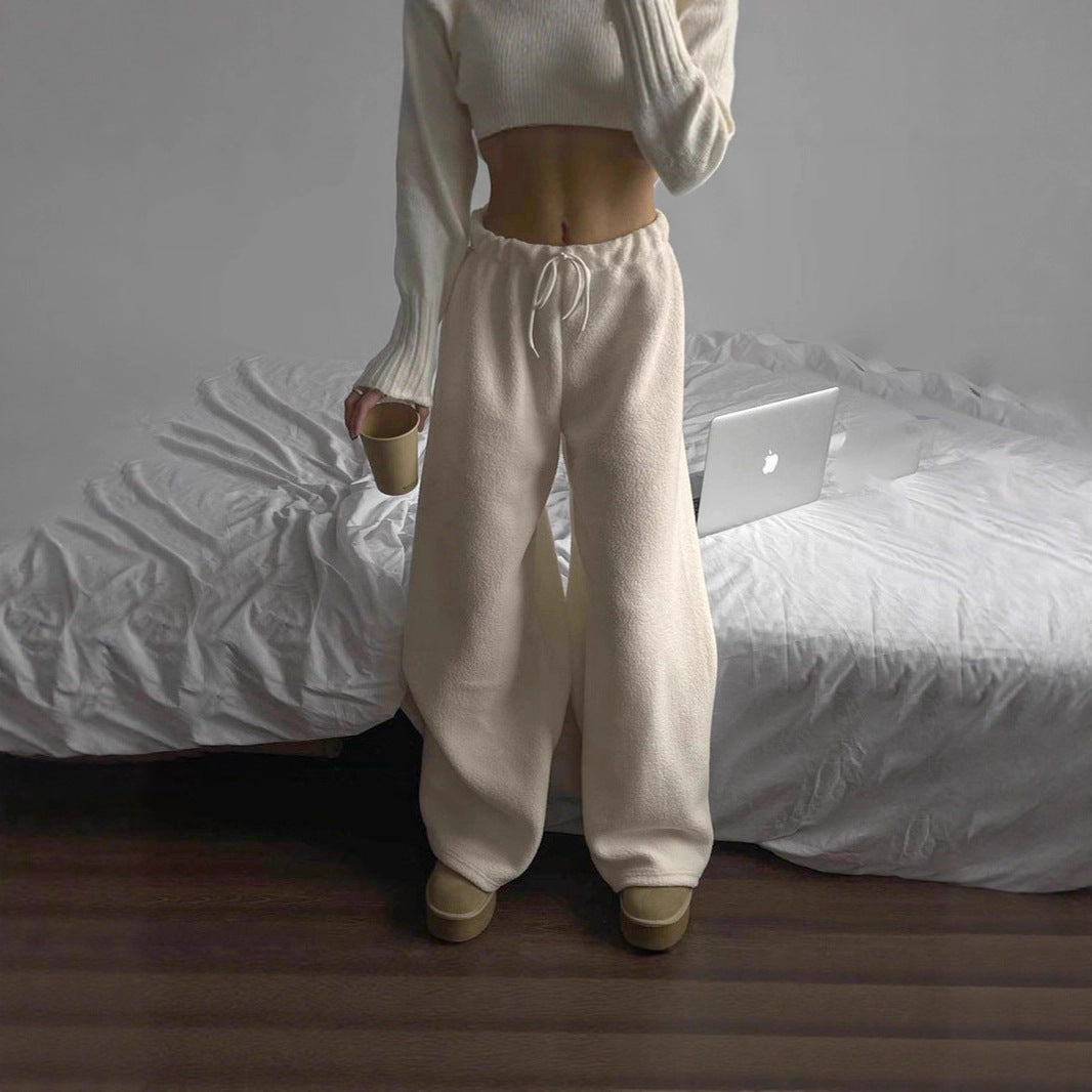 Damen Freizeithose Hochbund mit Taschen Kuschelstoff Beige