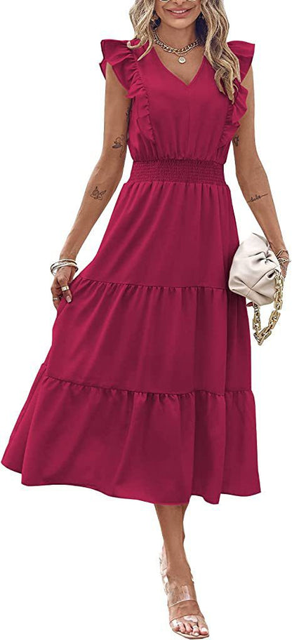 Damen Langarm-Kleid Voluminöser Rock Eveloria