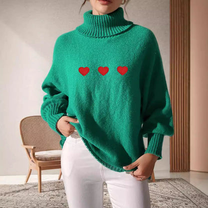 Damen Pullover Hochkragen Herzapplikationen Eveloria