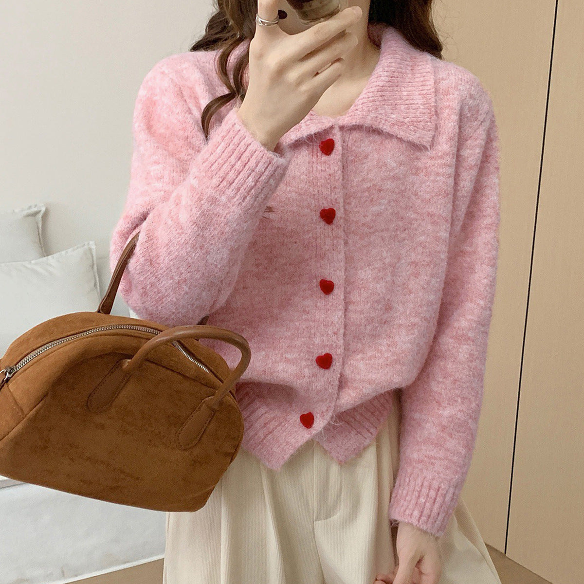 Damen Strickcardigan mit Herzen Elegant Rosa - Eveloria