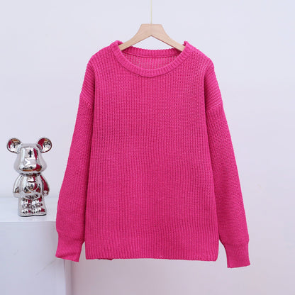 Damen Grobstrickpullover Lässig Weit Halsausschnitt