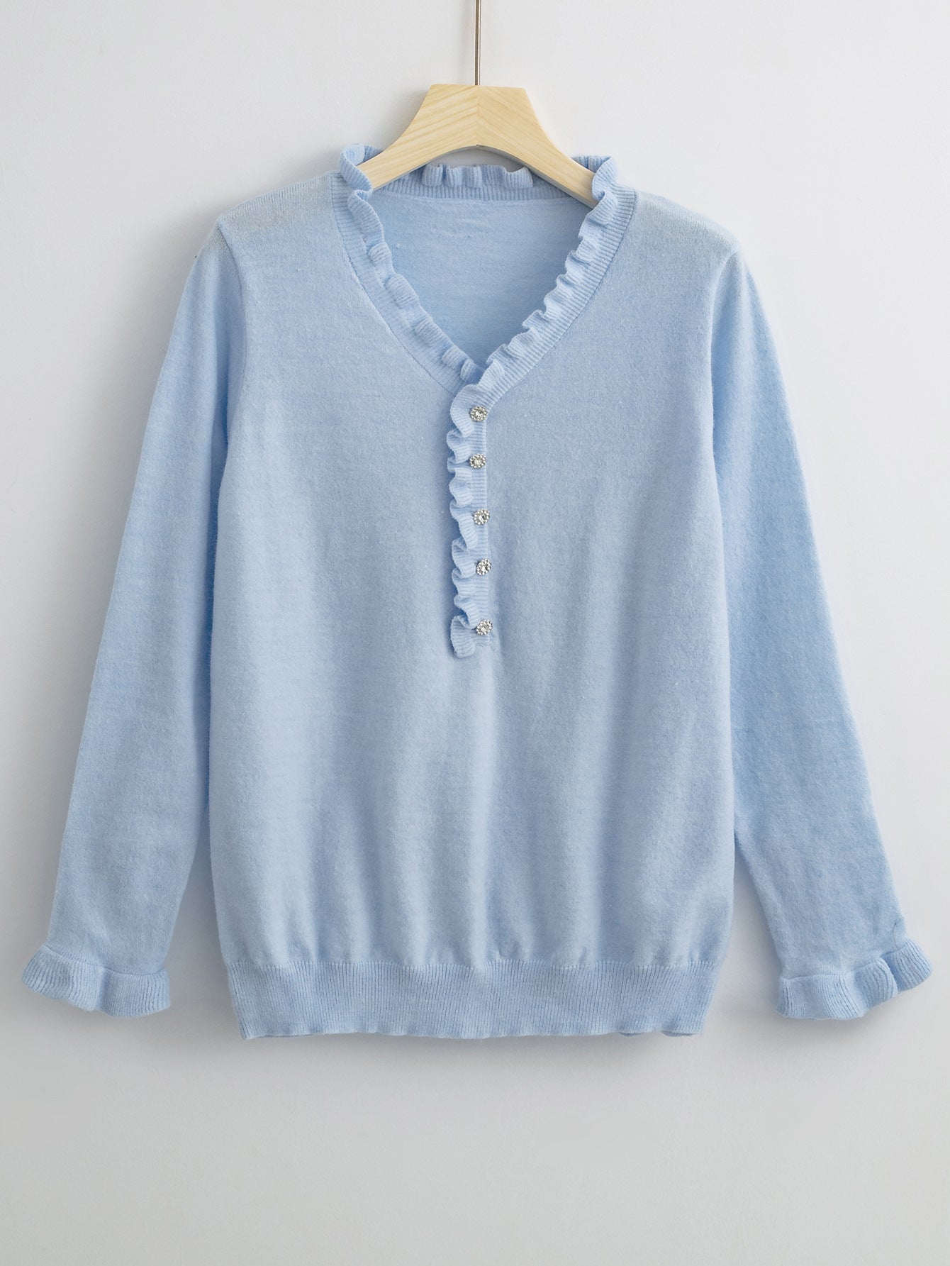 Damen Bluse Rüschendesign Knopfleiste Blume Farbe Weiß