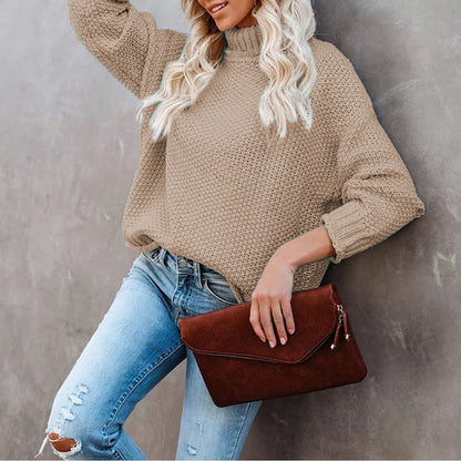 Damen Grobstrickpullover Rollkragen Lässig Eveloria