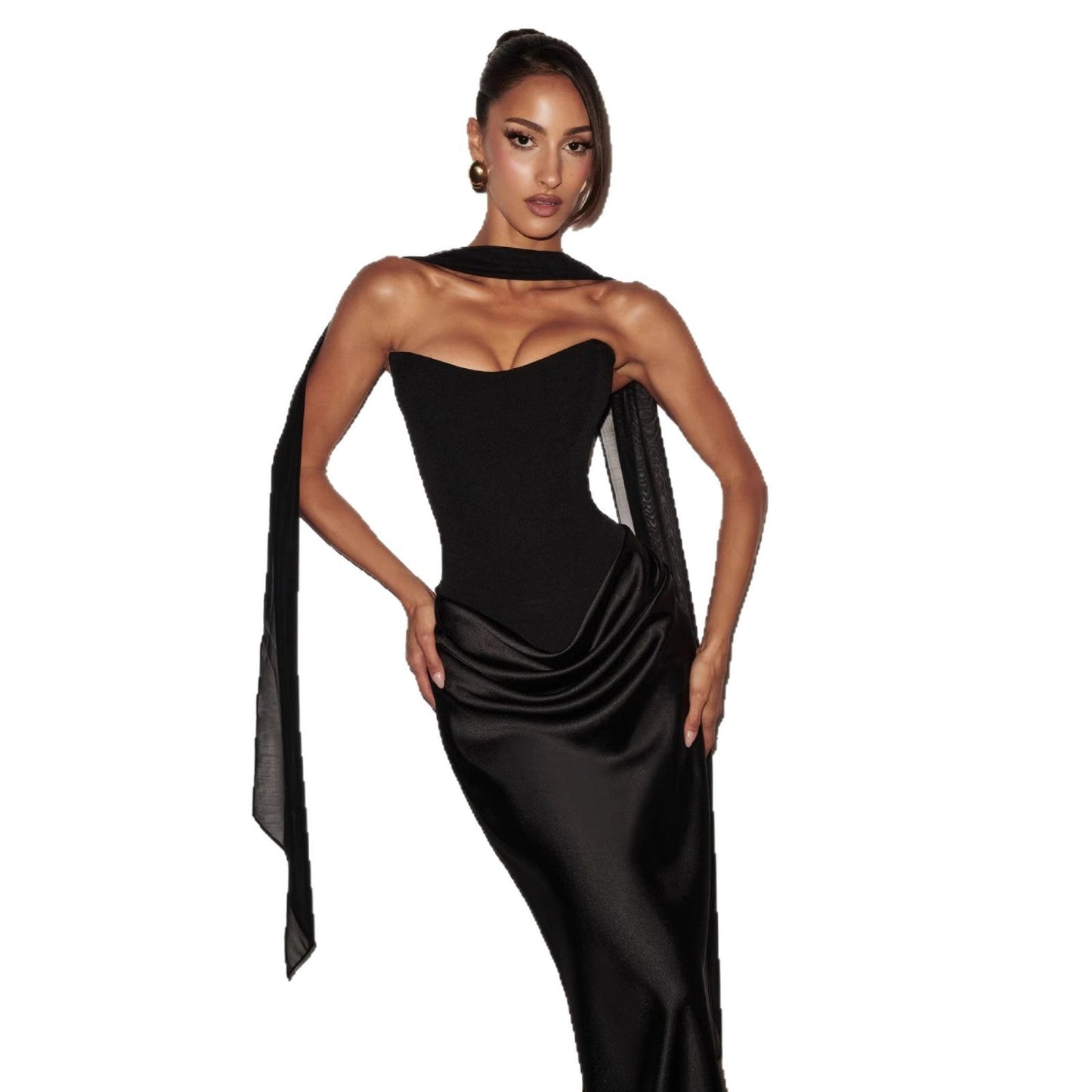 Damen Abendkleid Schulterfrei Elegant Schlitz Eveloria