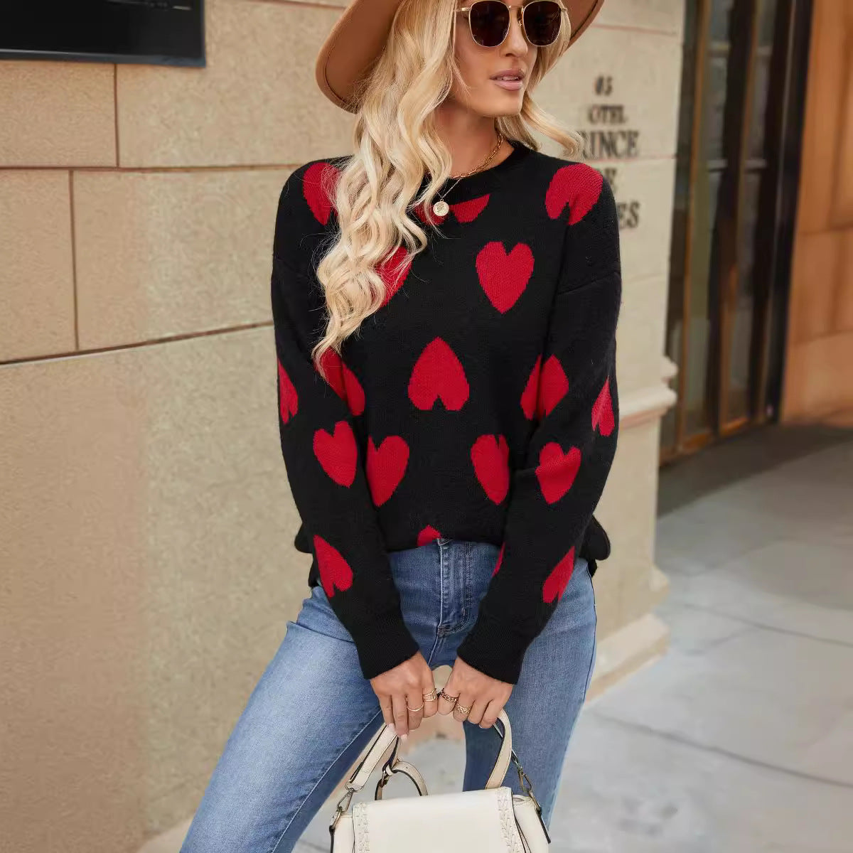 Damen Pullover Herzenmuster Lässig Eveloria