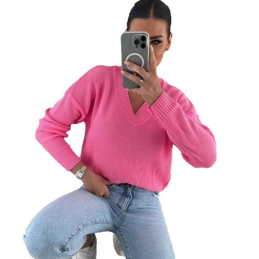 Damen Strickpullover V-Ausschnitt Strukturiert Anthrazit Eveloria