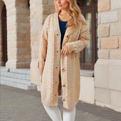 Damen Strickjacke Zopfmuster Große Knöpfe Eveloria - Eveloria